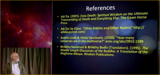 The Adi Da Up Close site being cited in a talk at a recent Religion 
                        and Transhumanism Conference