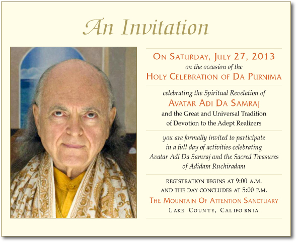 An Invitation to the Great Celebration of Da Purnima